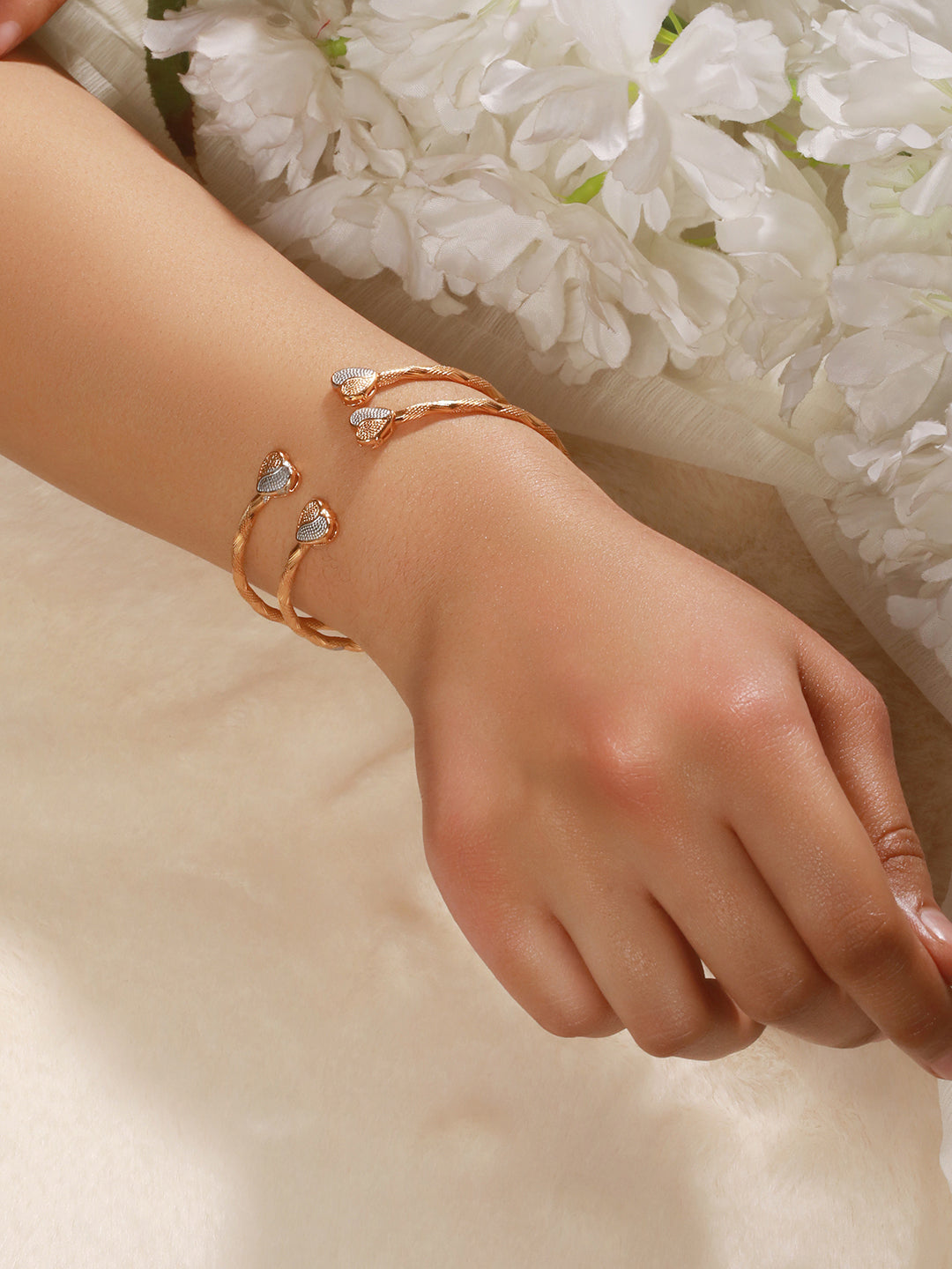 Set Of 2 RoseGold-Plated Heart Shaped Adjustable Bangles type Bracelet