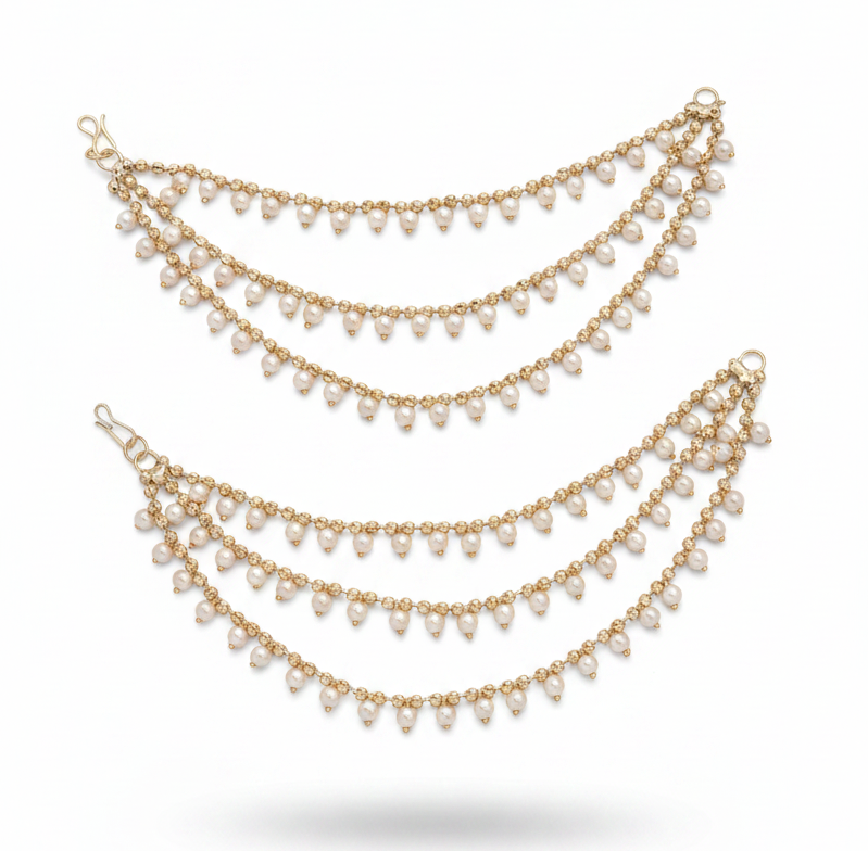 Jazz And Sizzle Gold-Plated Pearls Beaded Textured Layered Ear Chain/kaanchain
