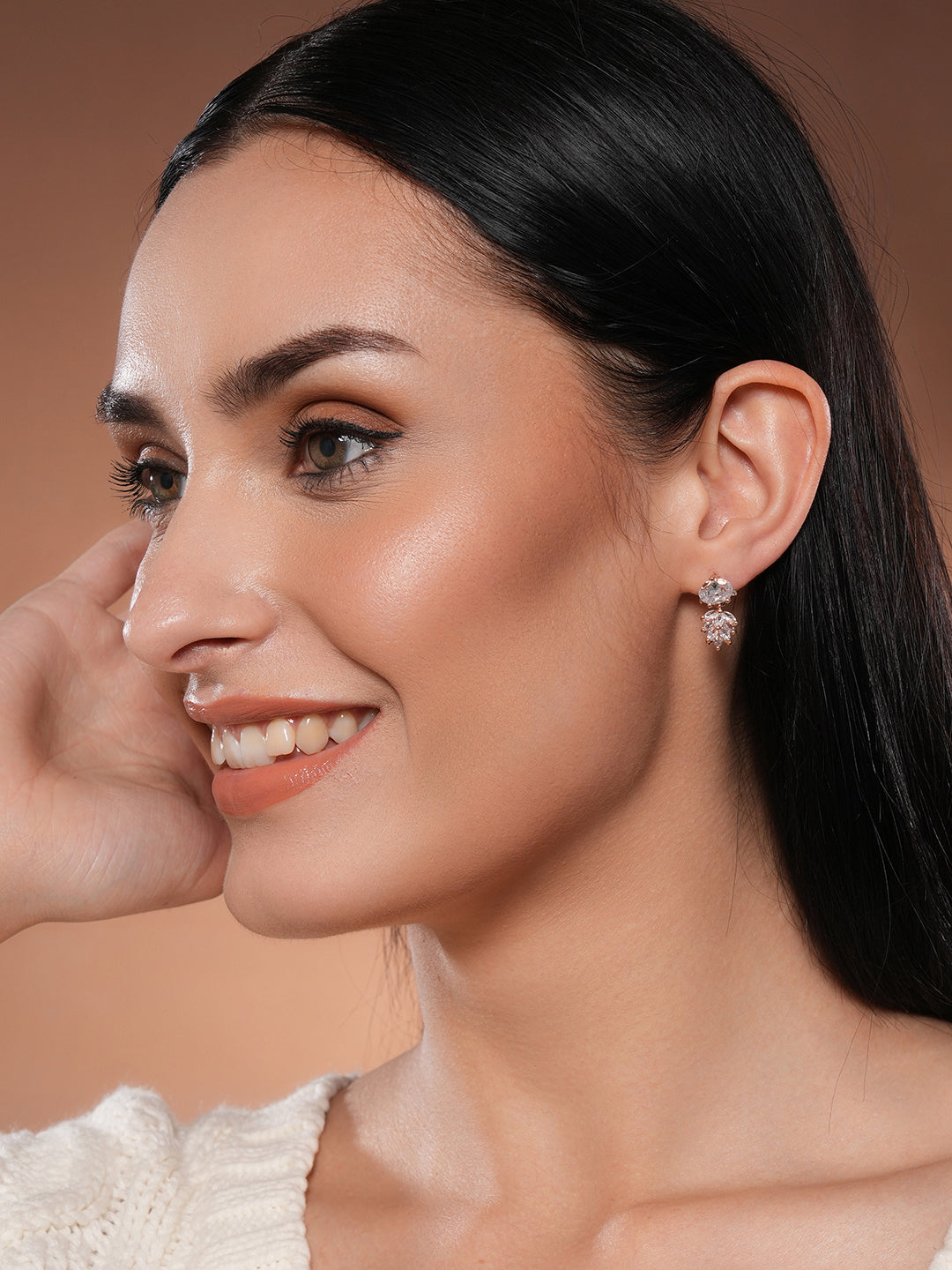 Jazz And Sizzle Rose Gold-Plated Floral Shaped Drop Earrings