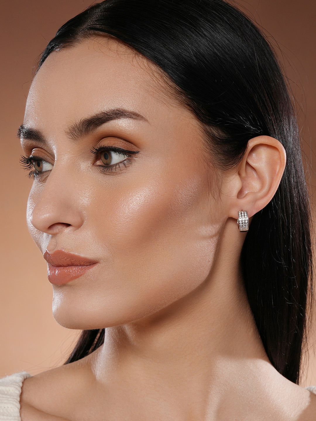 Jazz And Sizzle Silver Plated American Diamond Studded Hoop Earrings