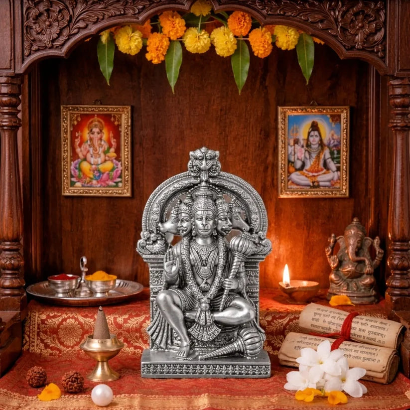 Silver Plated Panchmukhi Hanuman Idol | Remove Negativity & Bring Peace