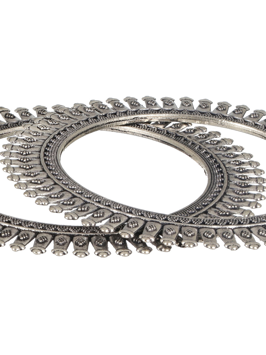 Set Of 2 Silver Toned & Silver Plated Handcrafted Oxidised Bangles