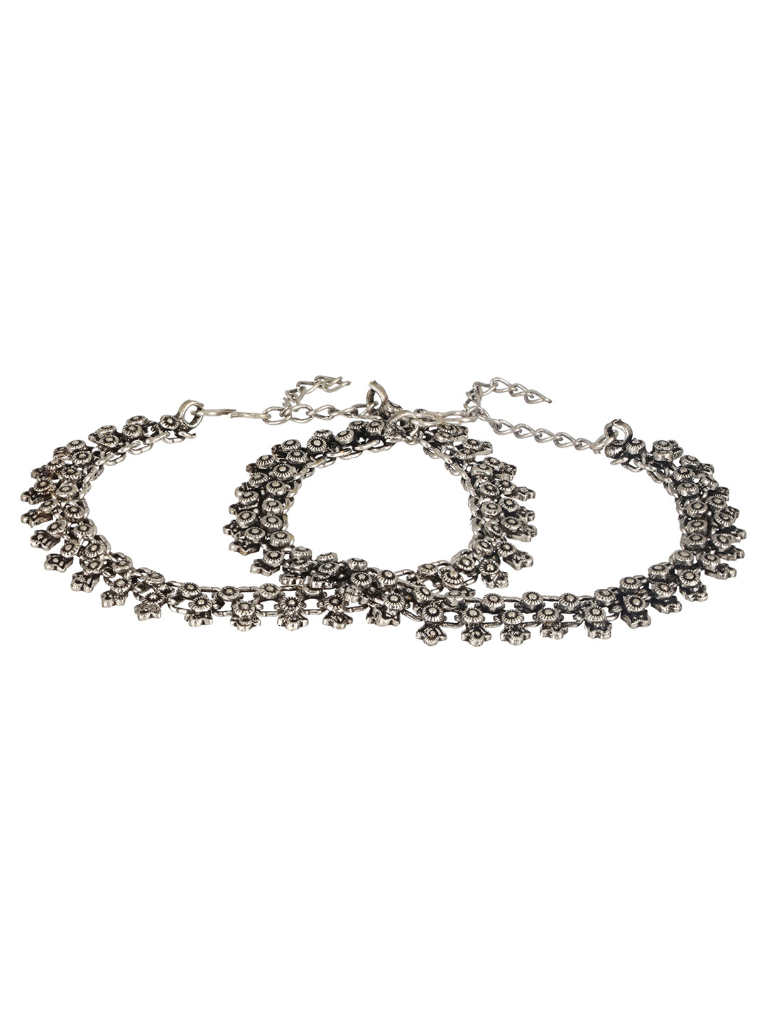 Set of 2 Silver-Plated & Oxidised Handcrafted Anklets - Jazzandsizzle