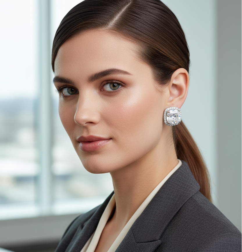 Jazz And Sizzle Silver Plated American Diamond Studded Stud Earrings