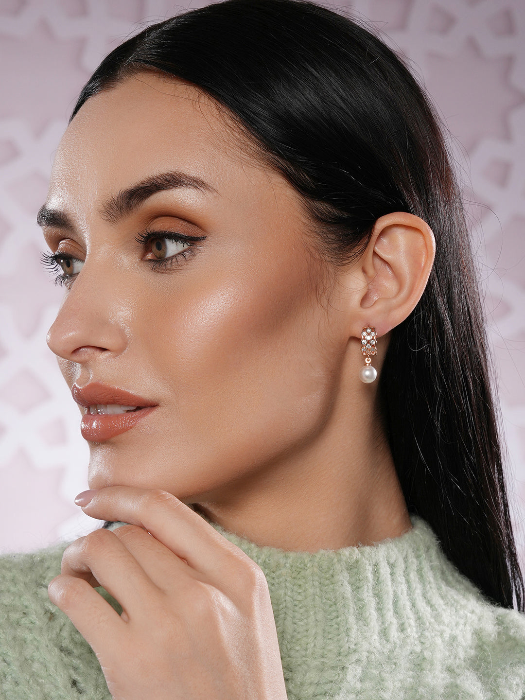 Jazz And Sizzle Rose Gold-Plated Pearl Beaded Contemporary Drop Earrings