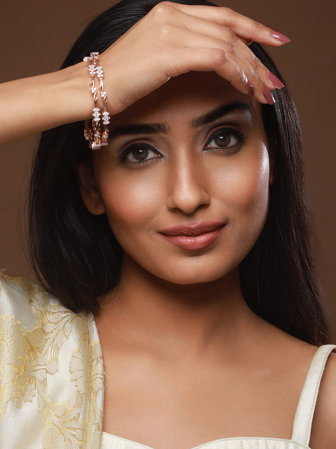 Set Of 2 Rose Gold-Plated AD Studded Bangles - Jazzandsizzle