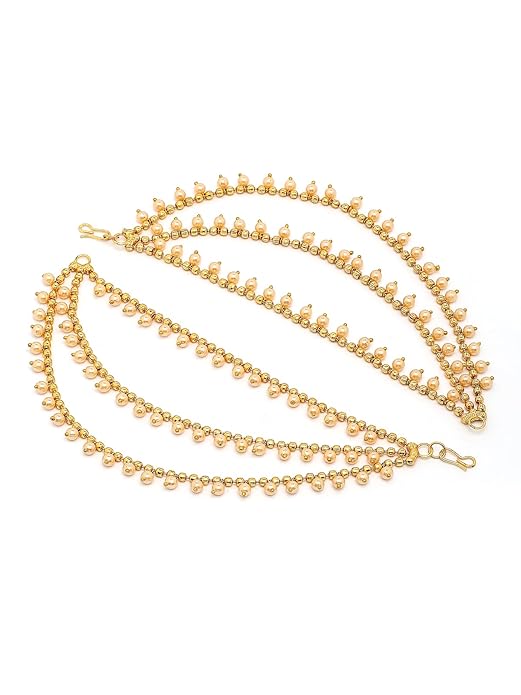 Jazz And Sizzle Gold-Plated Pearls Beaded Textured Layered Ear Chain/kaanchain