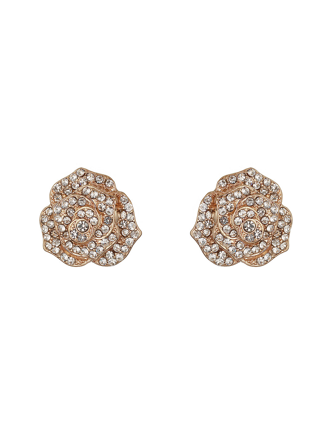 Gold Plated & CZ studded Floral Shaped Stud Earrings - Jazzandsizzle