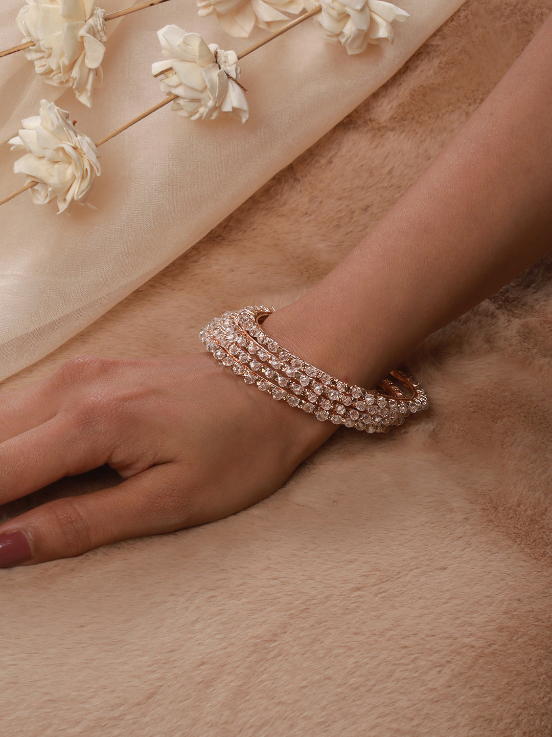 Set of 4 Rose Gold-Plated Crystal Studded Bangles - Jazzandsizzle
