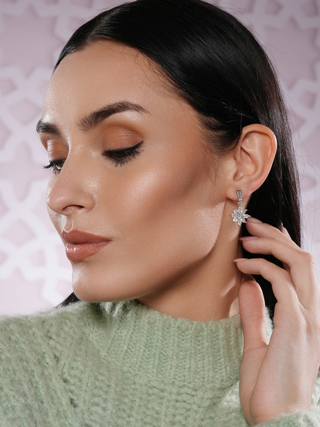 Jazz And Sizzle Rhodium Plated Floral Shaped Drop Earrings