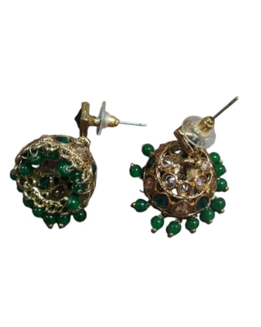 Jazz And Sizzle Gold Plated Green Kundan & Stone Studded Jhumka Earrings