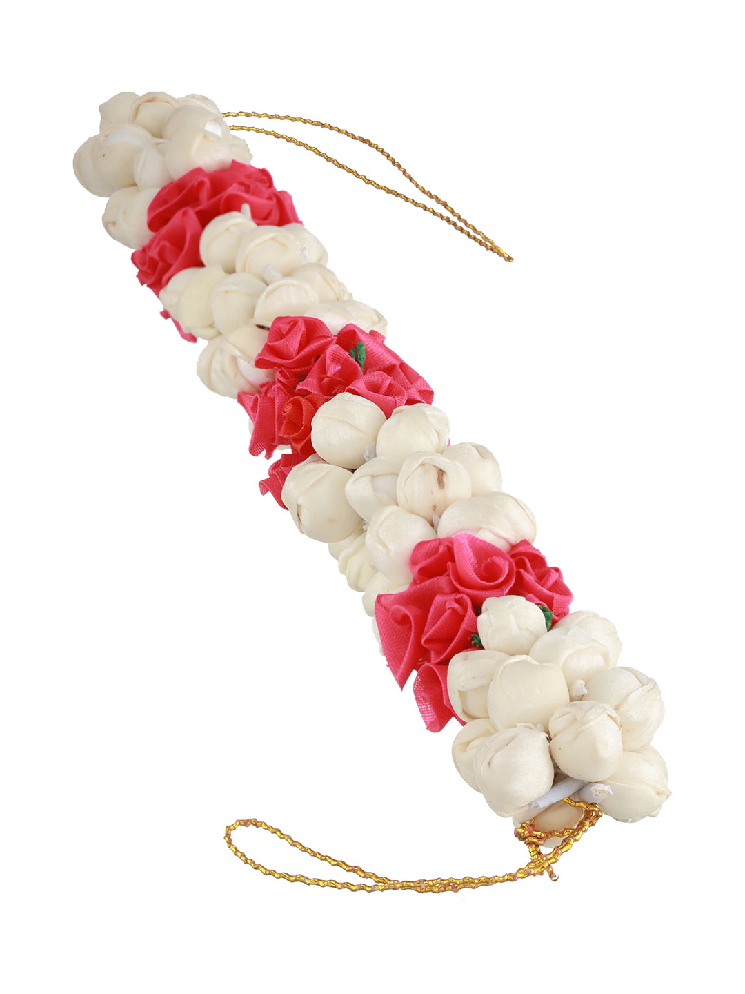Women Pink Rose & White Mogra Artificial Flower Gajra Floral Hair Bun - Jazzandsizzle