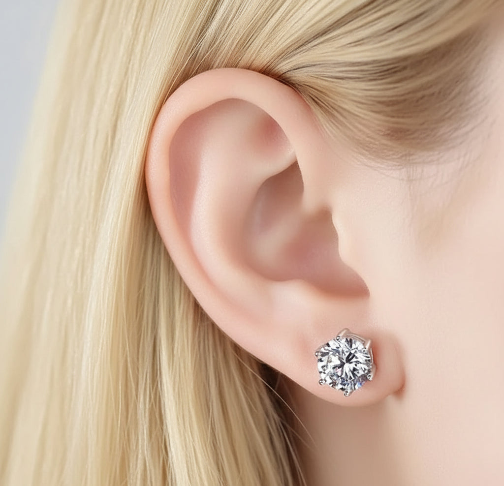 Jazz And Sizzle Silver Plated American Diamond Studded Stud Earrings