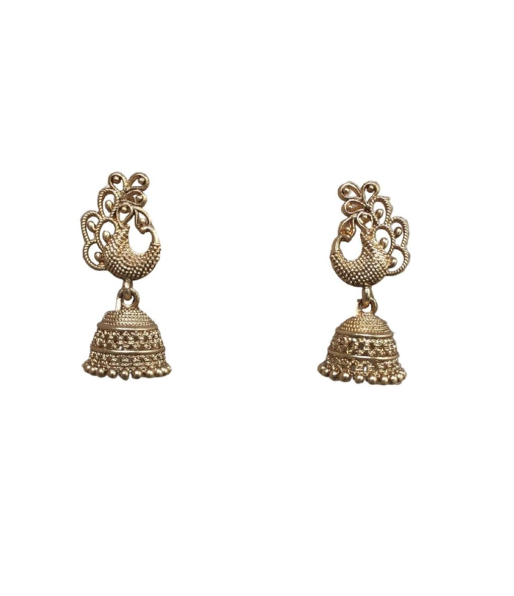 Jazz And Sizzle Set of 2 Oxidized Silver & Gold Plated Peacock Shaped Jhumka Drop Earrings