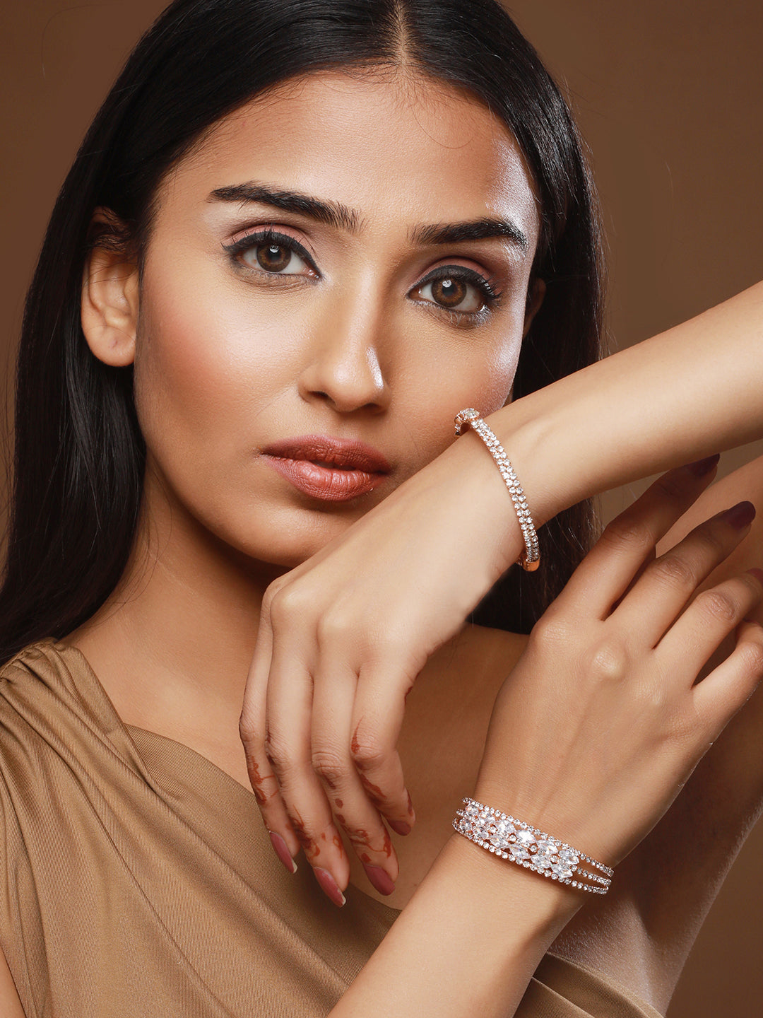 Rose Gold-Plated White Crystal Studded Cuff Bracelet