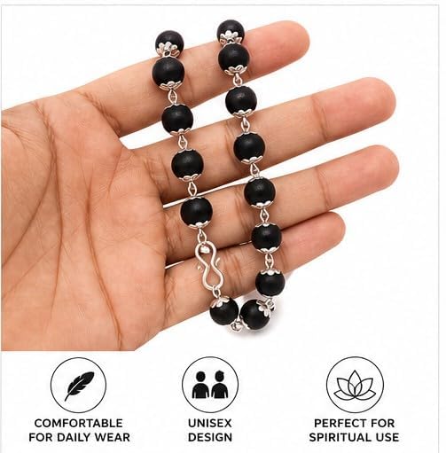 Black Beaded Spiritual Mala for Men-JS-SNC-0017