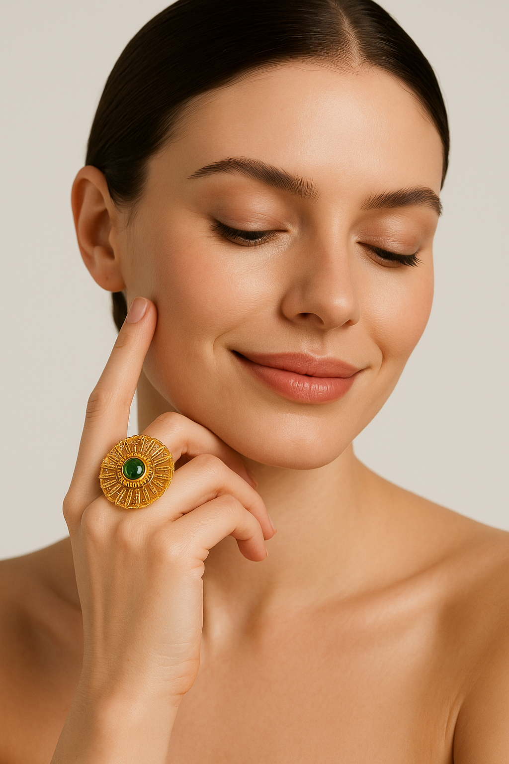 Jazz And Sizzle Gold-Plated Green Stone Studded Ring