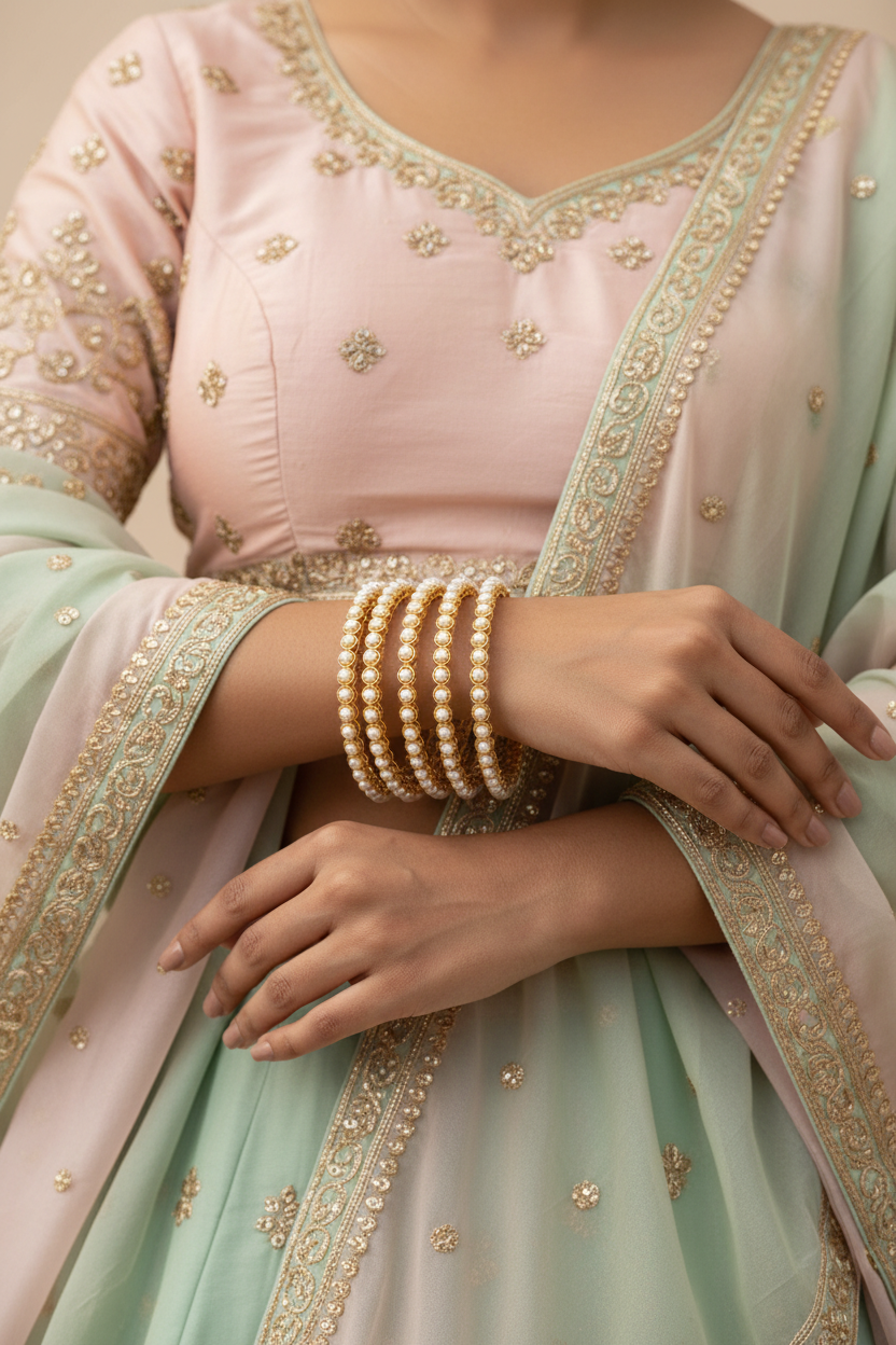 Jazz And Sizzle Set Of 4 Pearl Studded Bangles