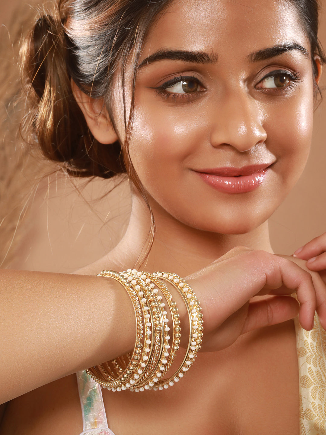 Jazz And Sizzle Set Of 12 Gold-Plated & Beaded Metal Bangles