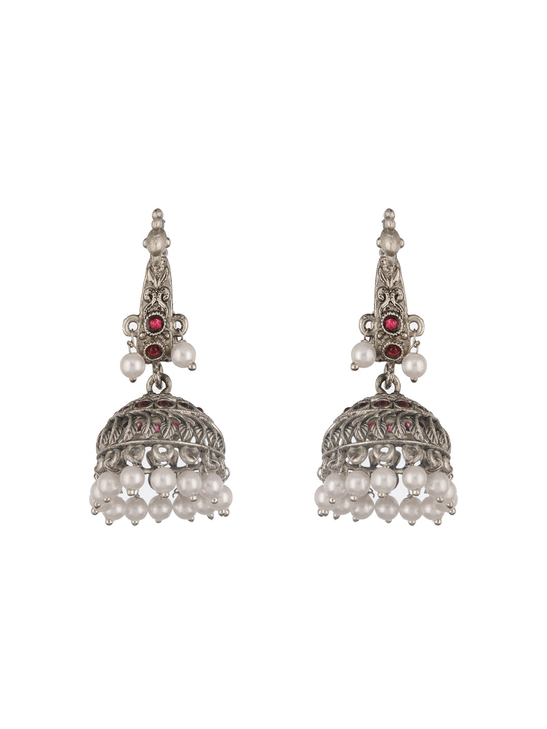 Jazz And Sizzle Silver-Plated Peacock Shaped Jhumka Earrings