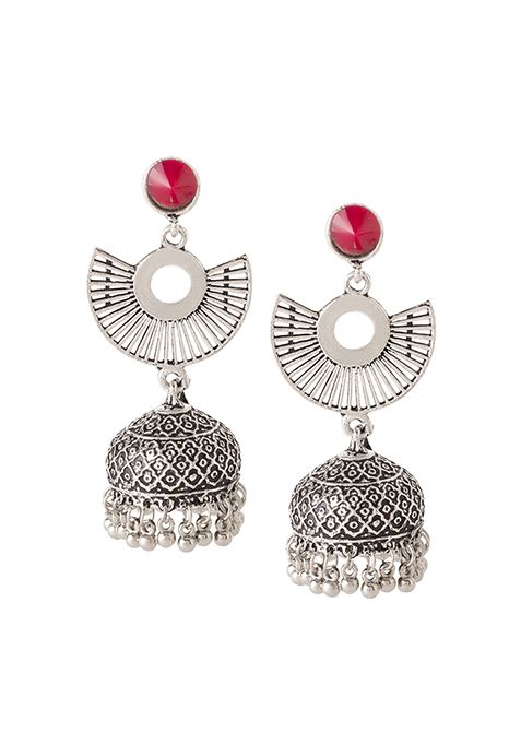 Jazz and Sizzle Moody Glamour Oxidised Silver Jhumka Earrings