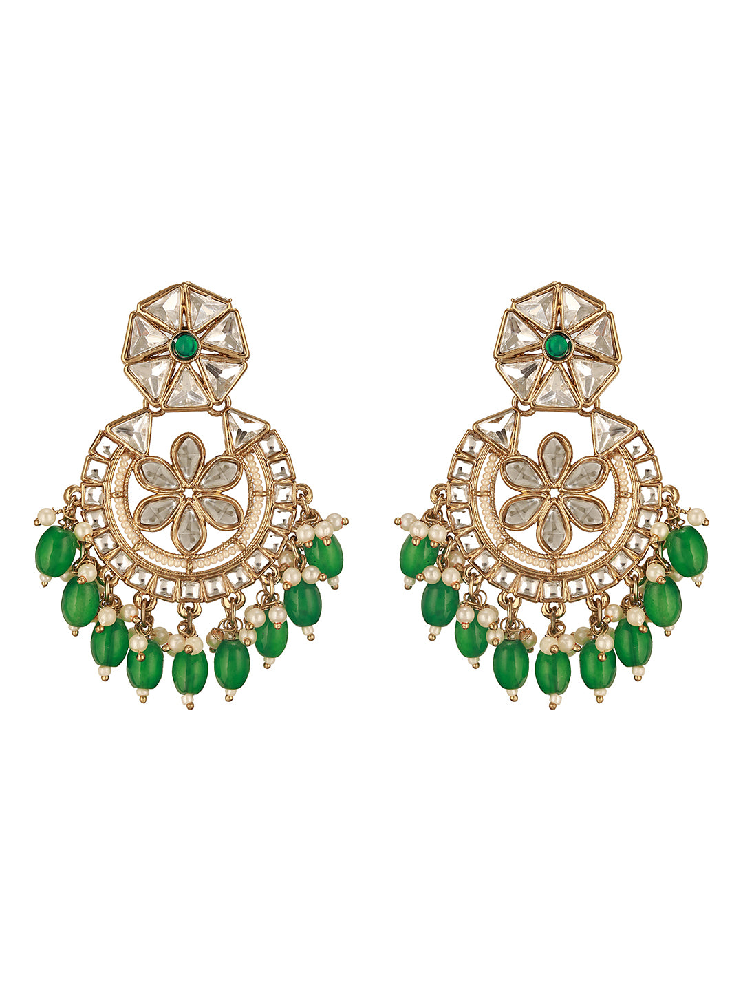 Gold Plated & Beaded Kundan Chandbalis Earrings