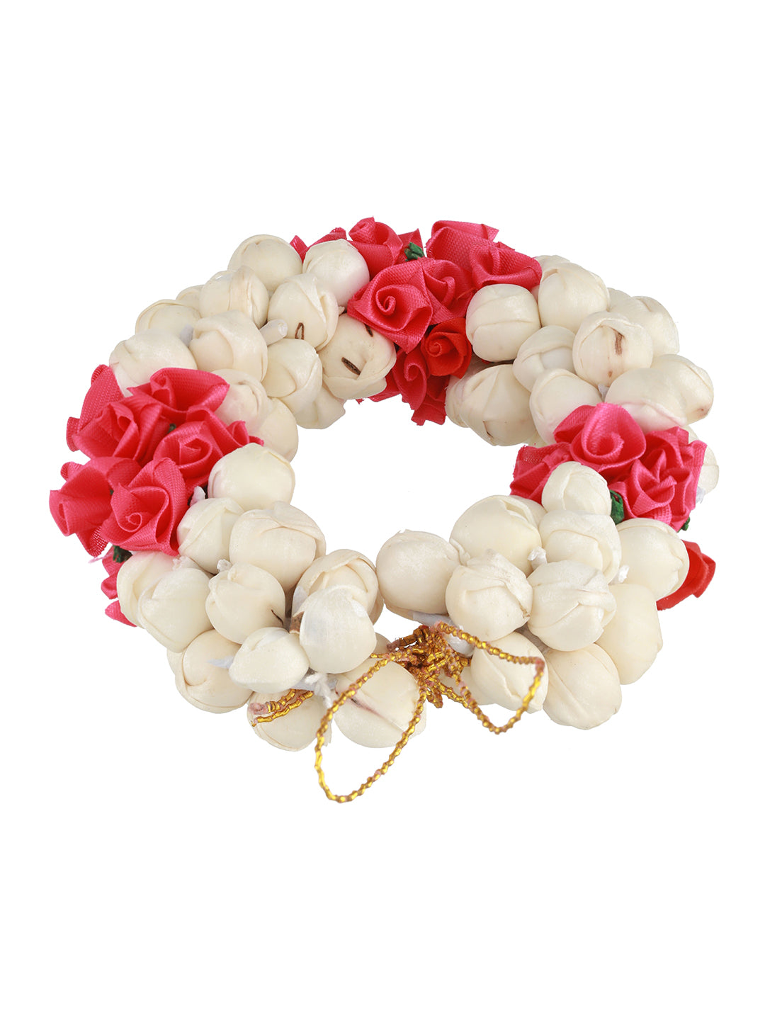 Women Pink Rose & White Mogra Artificial Flower Gajra Floral Hair Bun - Jazzandsizzle