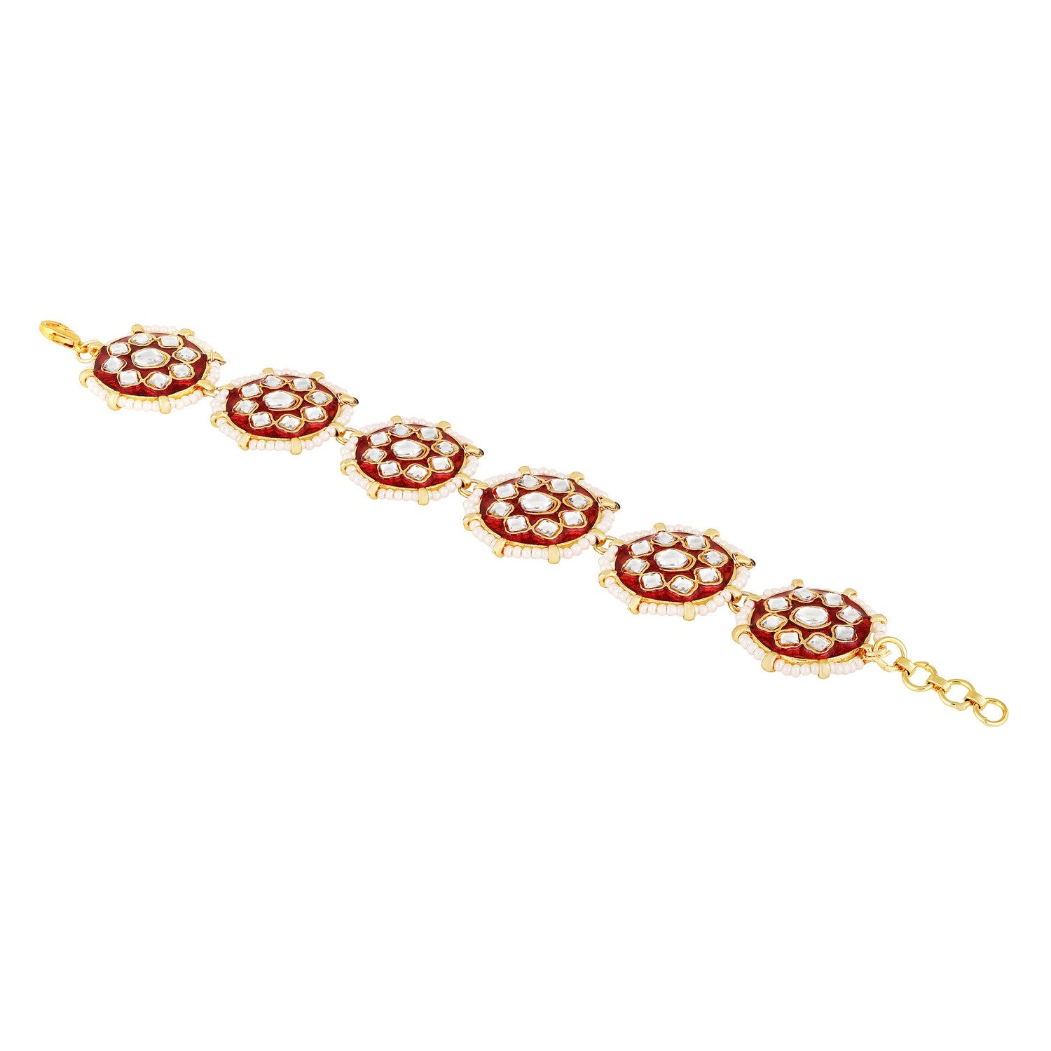 Aatmana Gold-Plated White Kundan & Meenakari Work Maroon Sheeshphool/Mathapatti