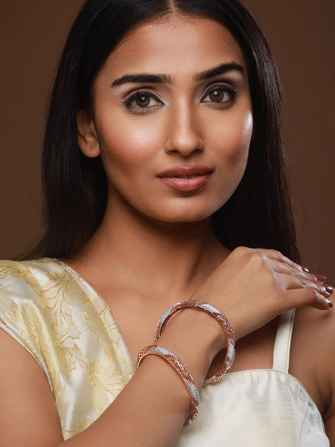 Set Of 2 Rose Gold-Plated AD Studded Bangles - Jazzandsizzle