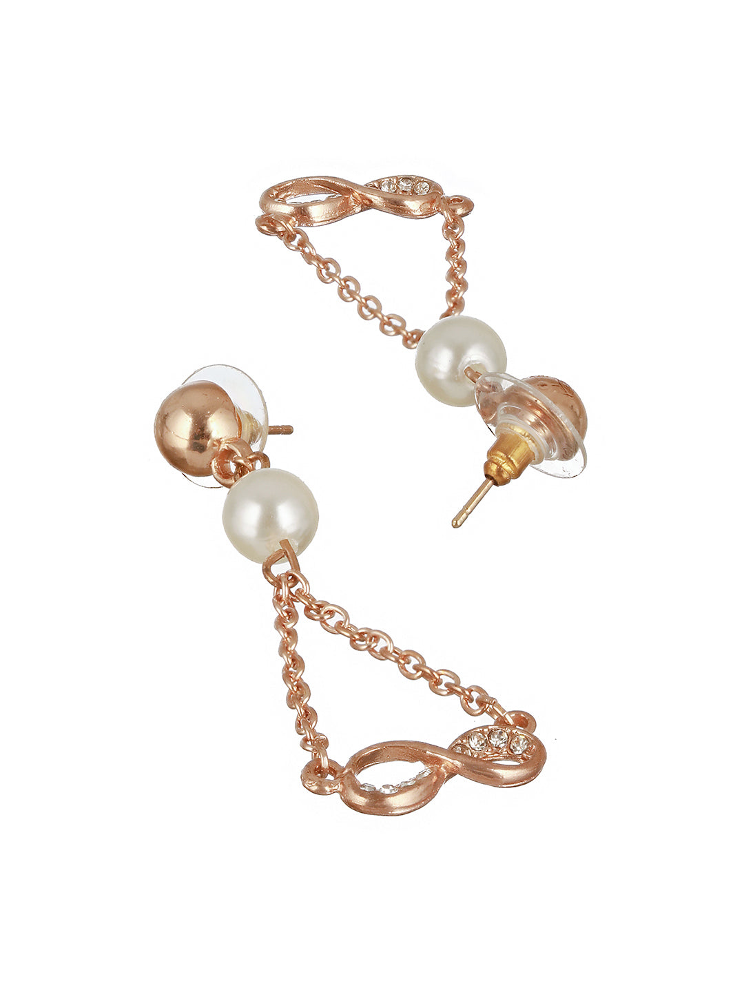 Rosegold Plated CZ & Pearl Studded Eveil Eye Drop Earrings - Jazzandsizzle