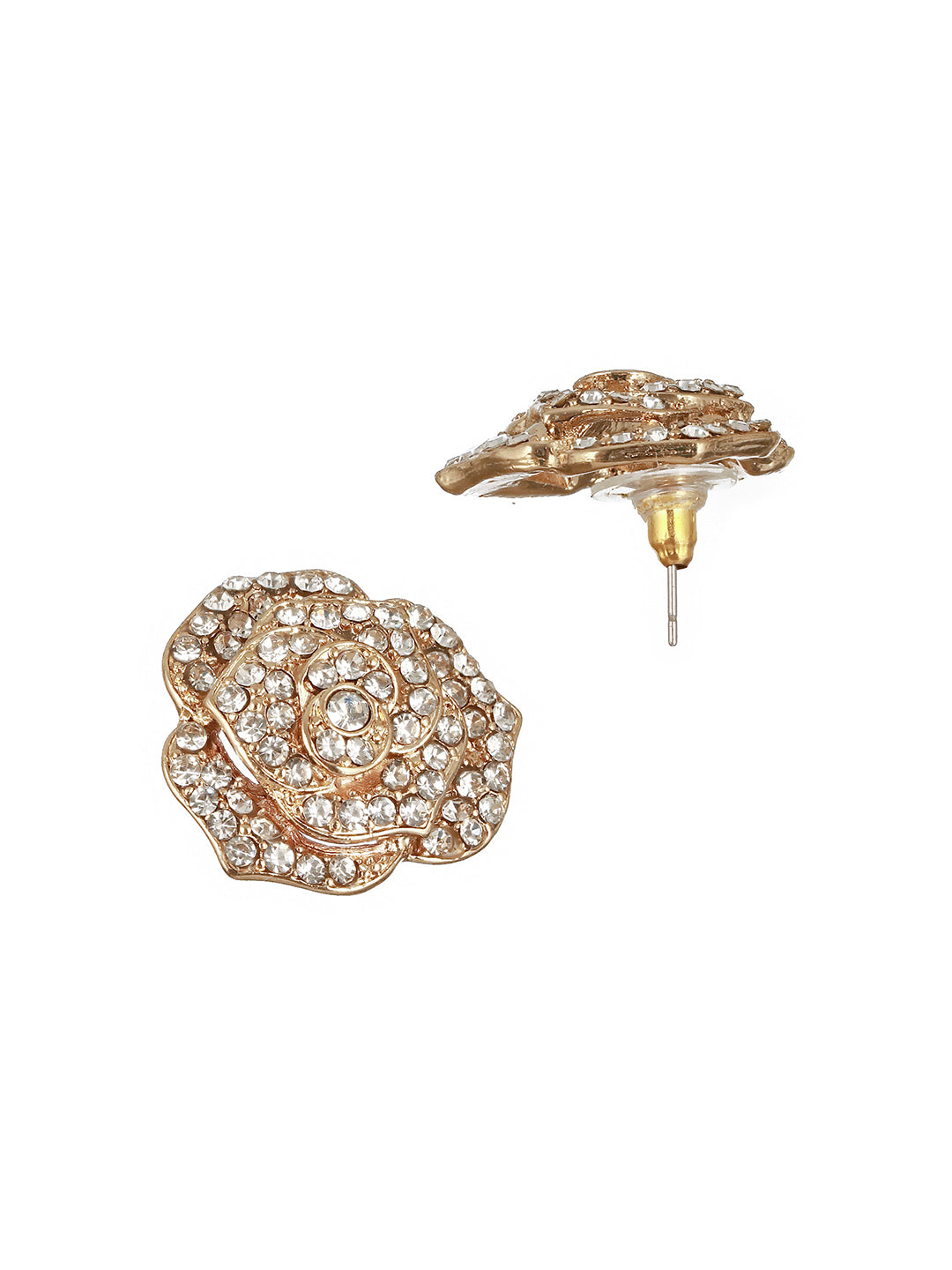 Gold Plated & CZ studded Floral Shaped Stud Earrings - Jazzandsizzle