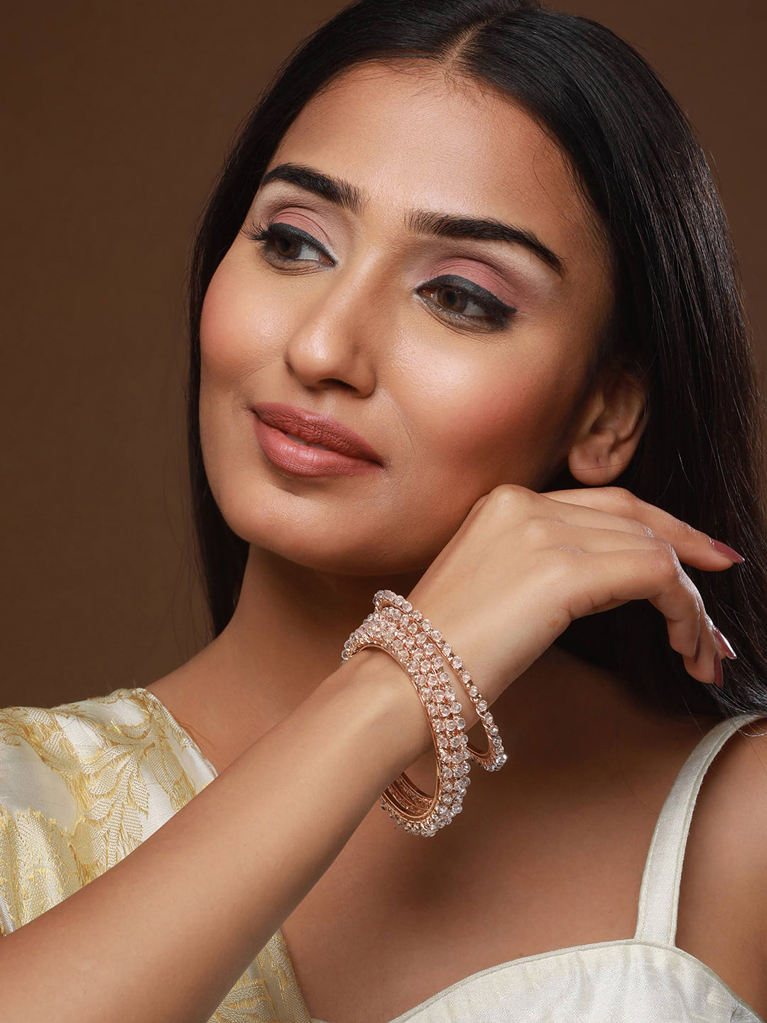 Set of 4 Rose Gold-Plated Crystal Studded Bangles - Jazzandsizzle