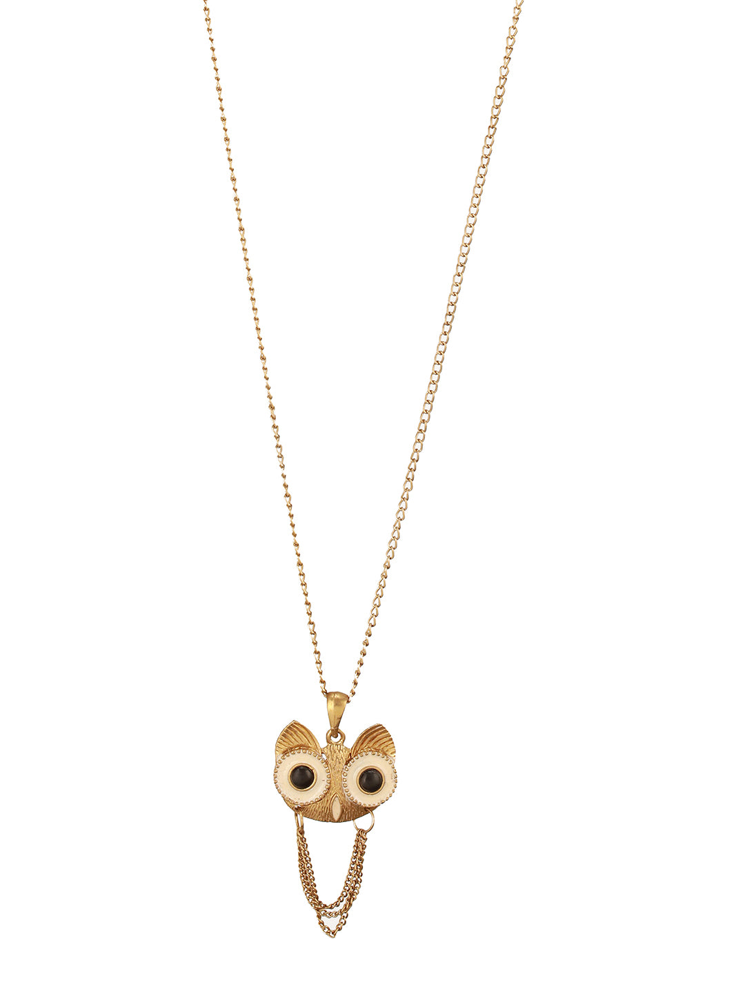Jazz And Sizzle Gold Plated Owl Evil Eye Pendant Chain Necklace for Him & Her