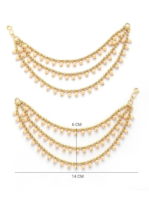 Jazz And Sizzle Gold-Plated Pearls Beaded Textured Layered Ear Chain/kaanchain