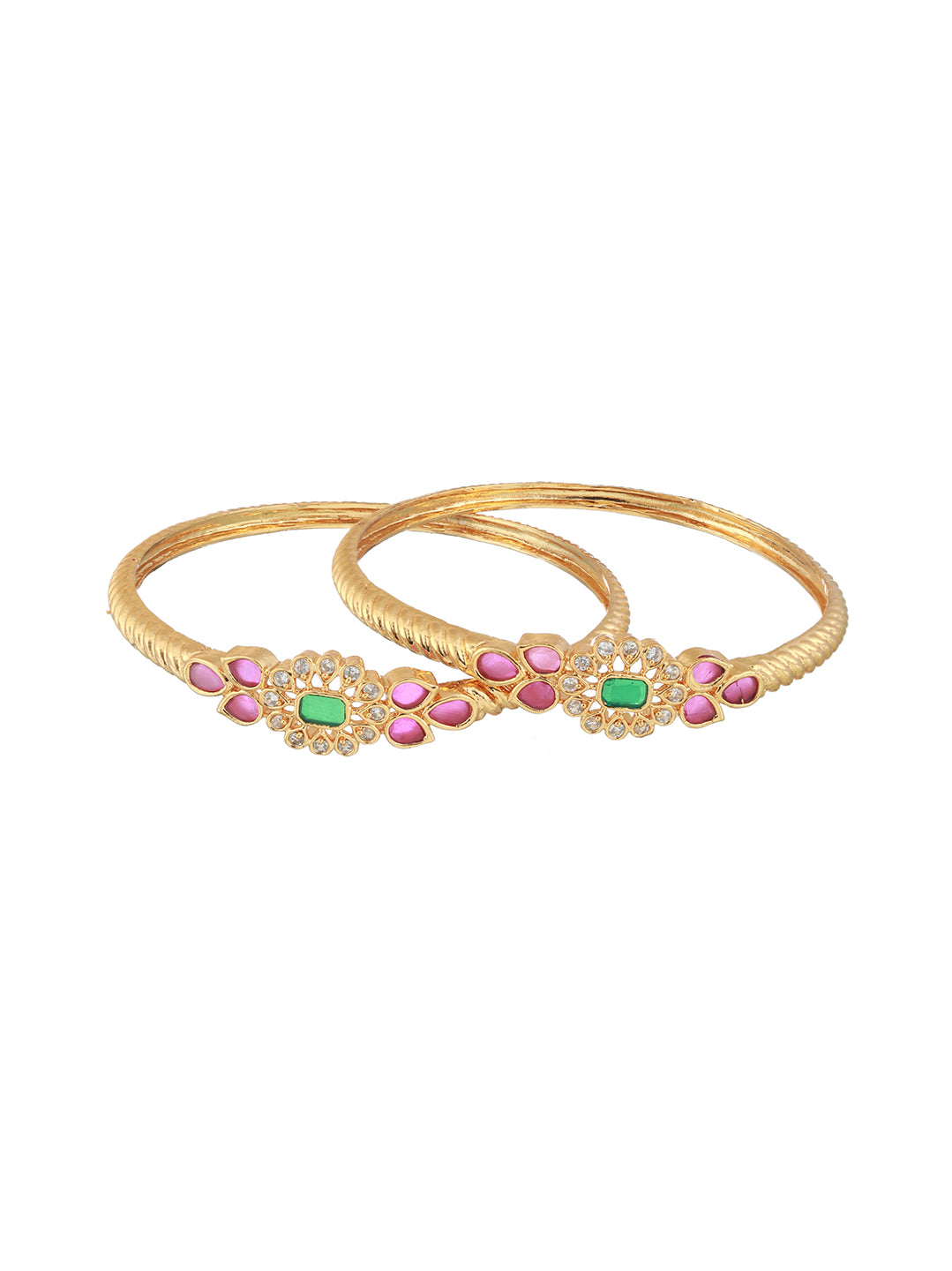Set Of 2 24CT Gold-Plated Stone-Studded Bangles - Jazzandsizzle