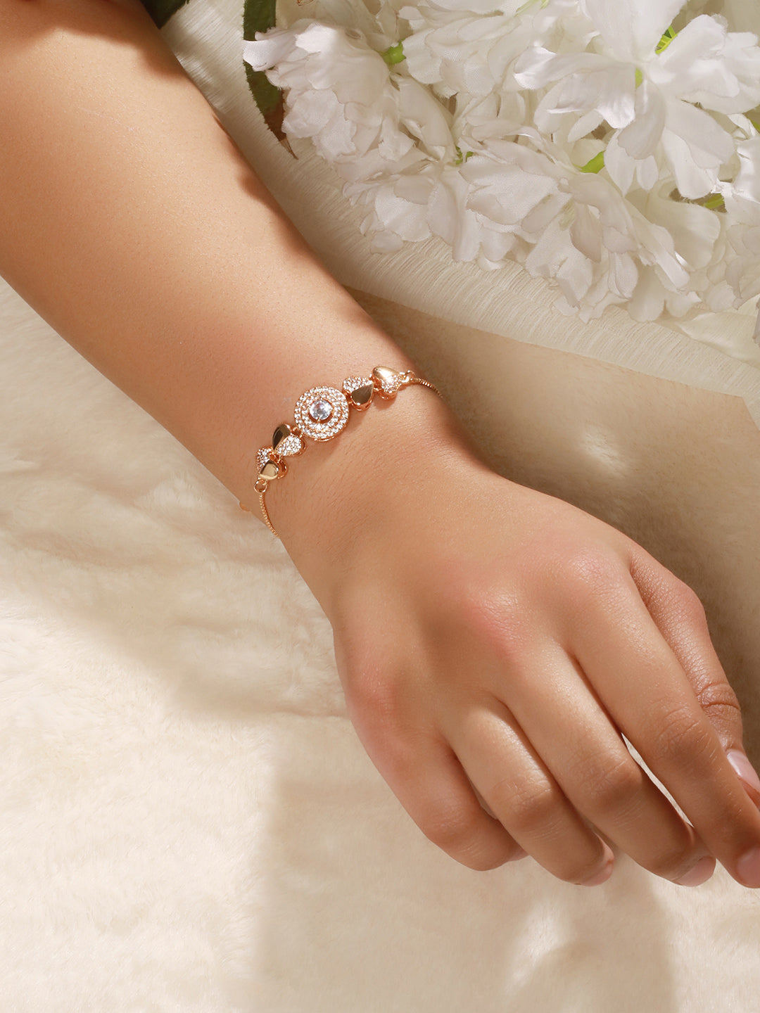 Rose Gold Plated & Cubic Zirconia Heart Shaped Link Bracelet
