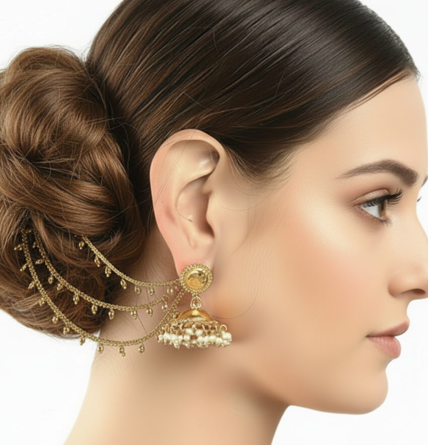 Jazz And Sizzle Gold-Plated Ghungroo Beaded Spherical Shaped Ear Chains