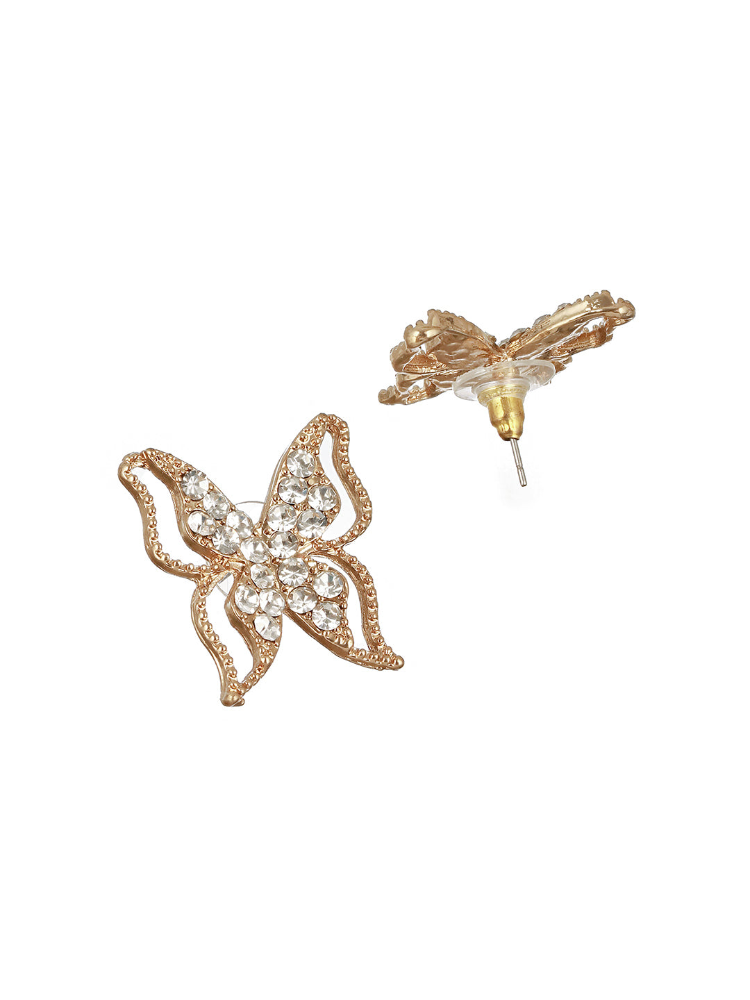 Gold Plated & CZ Studded Butterfly Shaped Stud Earrings - Jazzandsizzle