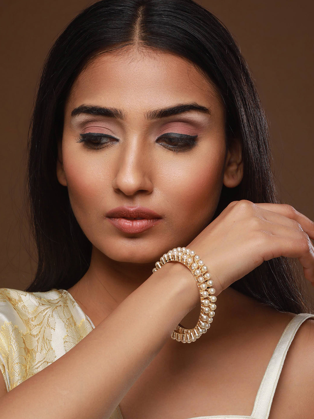 Set Of 2 Gold-Plated Beaded Bangles - Jazzandsizzle