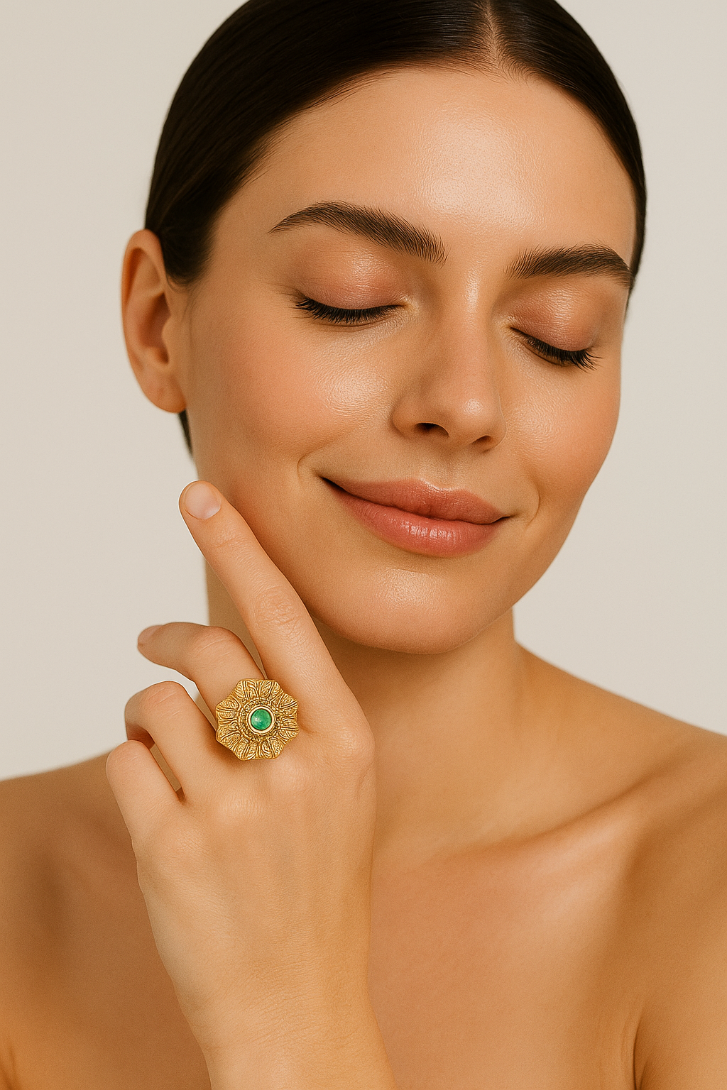 Jazz And Sizzle Gold-Plated Green Stone Studded Ring