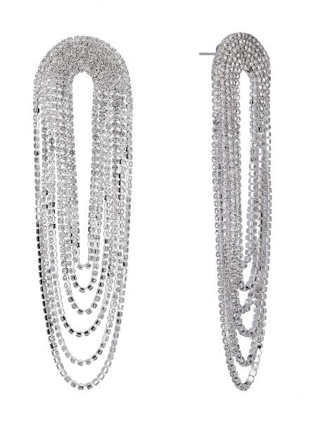 Jazz And Sizzle Stylish Silver Plated Contemporary Rhinestone Drop Dangler Earrings| party|Bling earrings