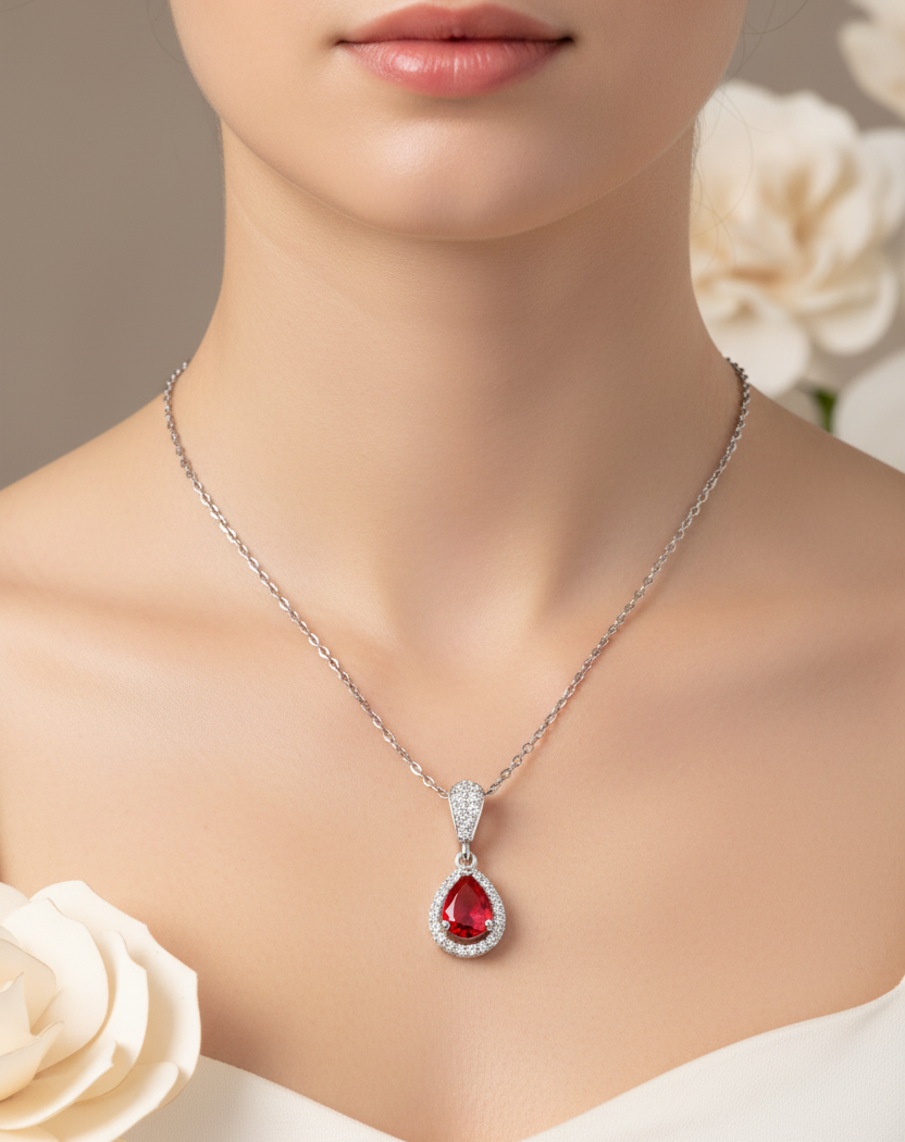Jazz And Sizzle Ruby Radiant Cut Dainty Necklace for Women | Luxury Inspired Party & Daily Wear Jewellery