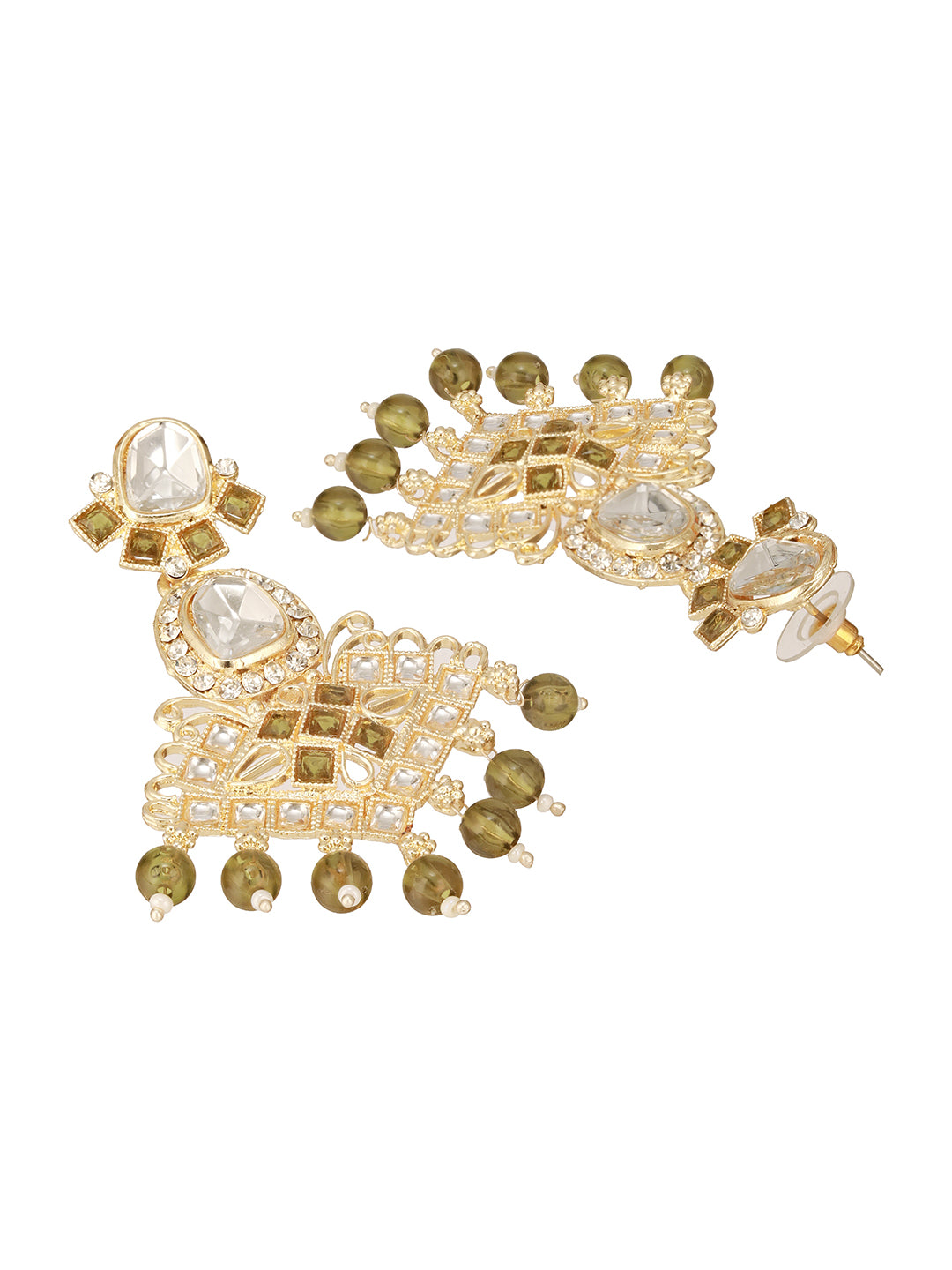 Mehandani Gold-Plated Kundan & Beads Studded Dome-Shaped Drop Earrings