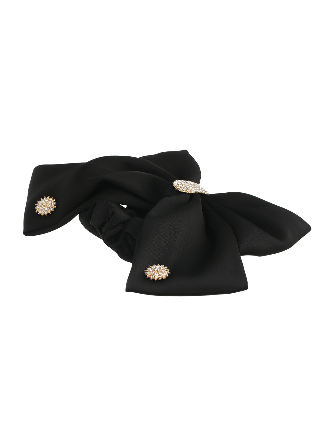 Women Black CZ Studded Embellished Ponytail Holder - Jazzandsizzle