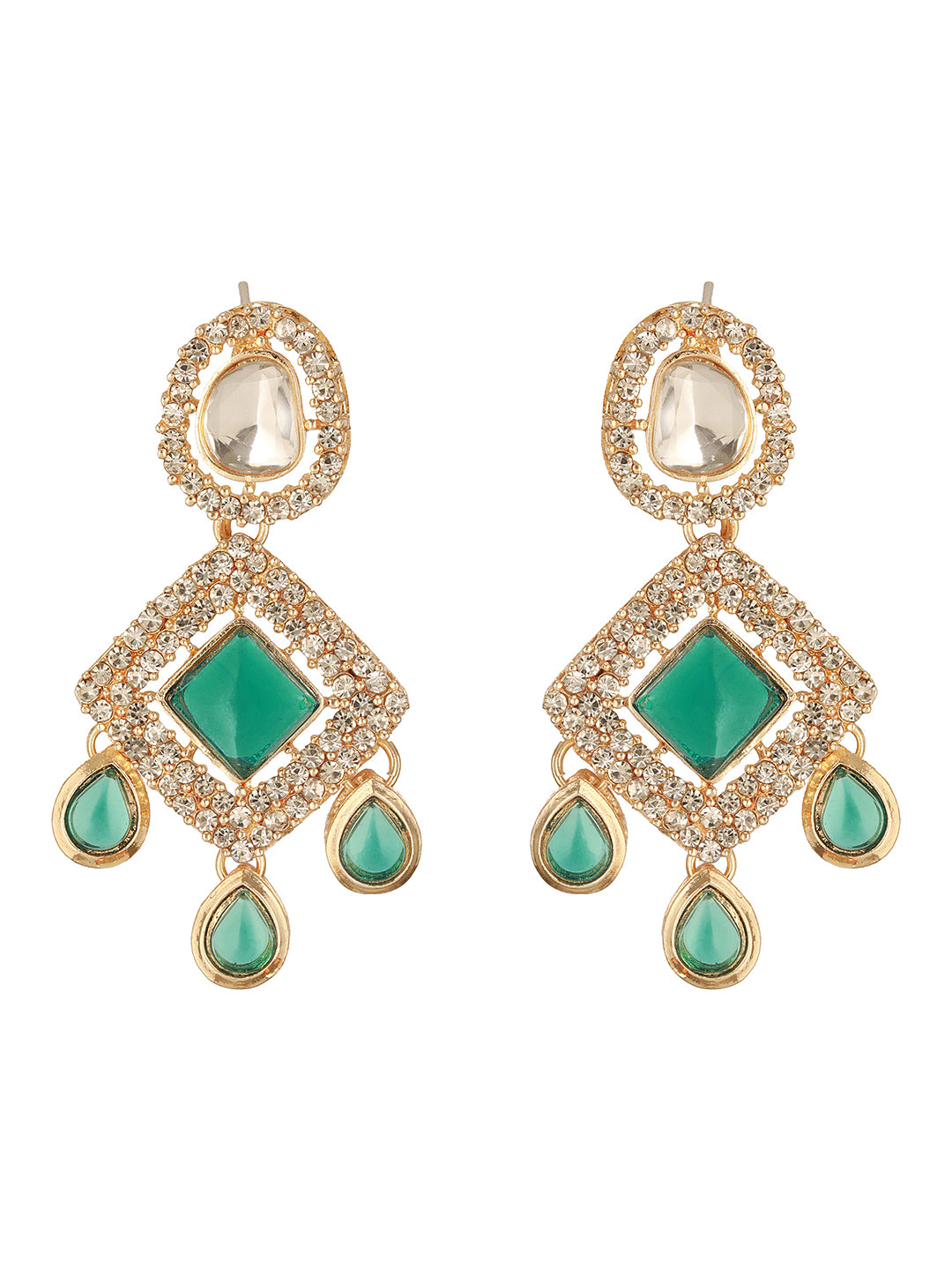 Jazz And Sizzle Gold Plated Green Kundan Studded & Beaded Jewellery Set with Maangtikka