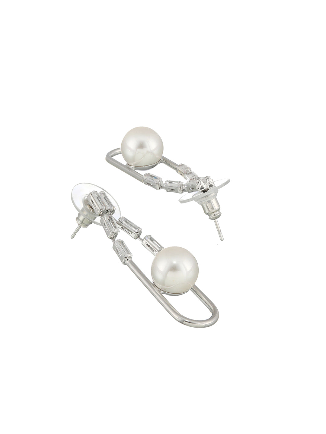 Silver-Plated Contemporary Pearl Beaded Drop Earrings - Jazzandsizzle