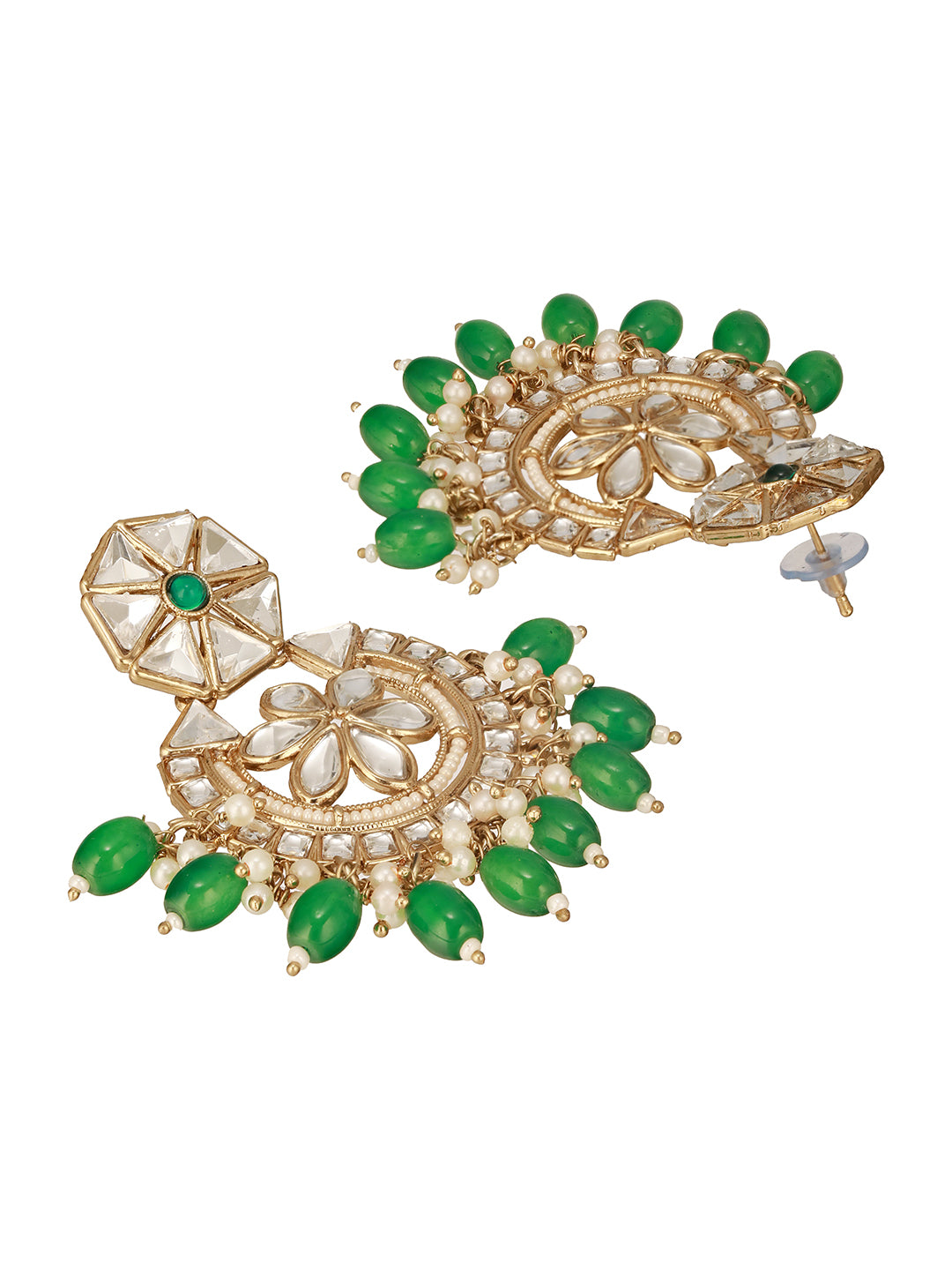Gold Plated & Beaded Kundan Chandbalis Earrings
