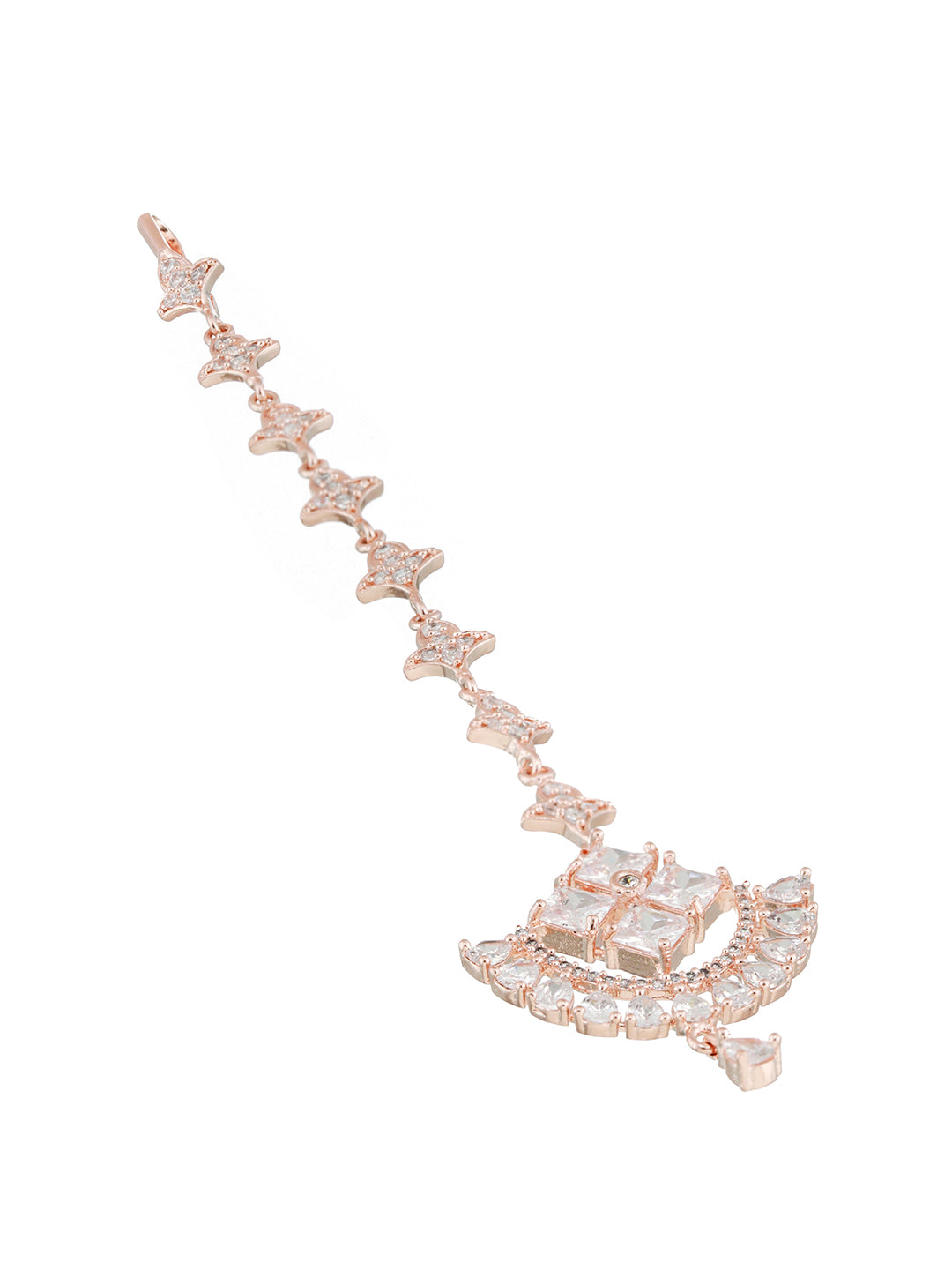 Rose Gold-Plated White D-Studded Handcrafted Maang Tikka - Jazzandsizzle
