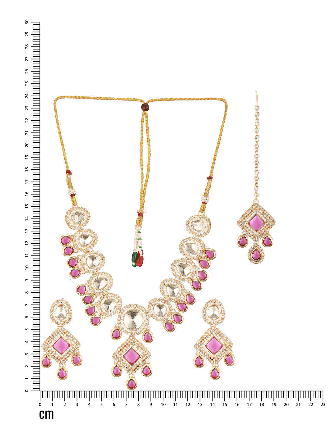 Jazz And Sizzle Gold Plated Pink Kundan Studded & Beaded Jewellery Set with Maangtikka