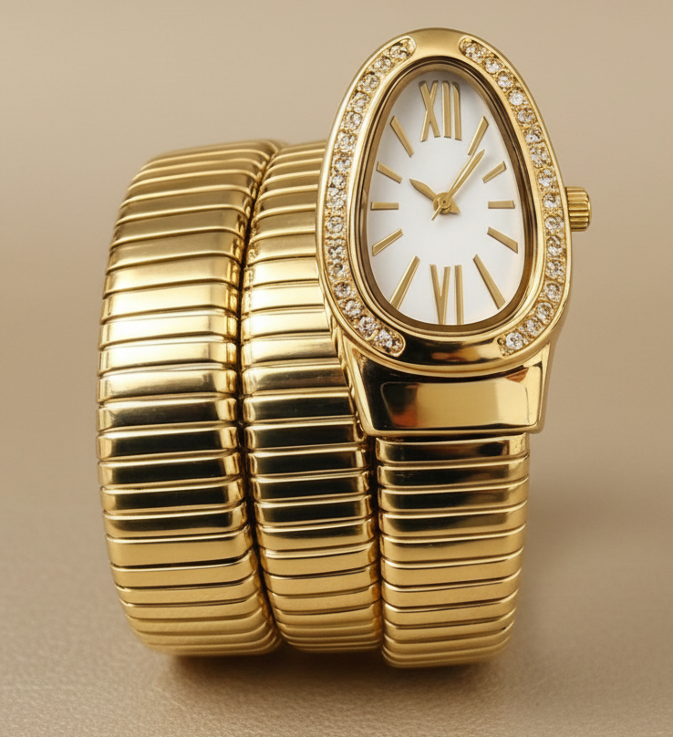 Gold Serpenti Coil Watch Bracelet for Women | Adjustable Wrap Around Bracelet Watch